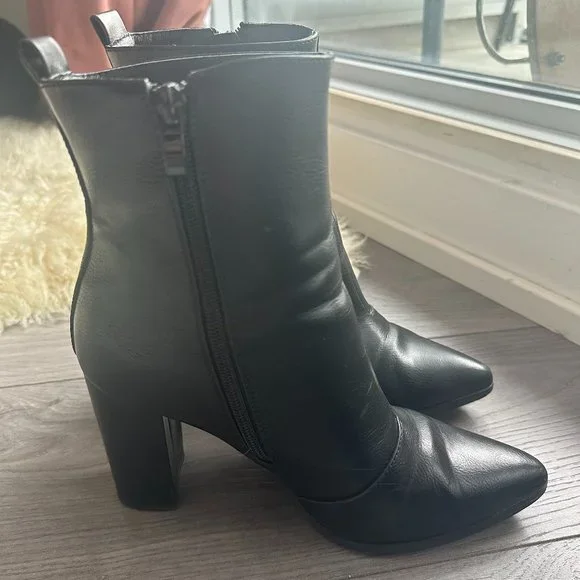 Black Leather Ankle Boot Heels - Picture 5 of 6